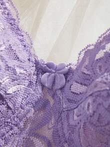 女士蕾丝文胸一件装（带钢圈） - 紫色 - 查看 5