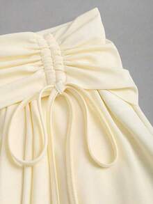 Sweetra Petite Bohemian Style Ruched Waist Asymmetrical Hem Brown Skirt, Suitable For Petite, Spring/Summer - Light Yellow - View 4
