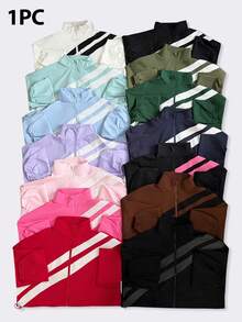 Easithlete Color Block Full Zip Drawstring Hem Sports Jacket, Suitable For Spring And Autumn