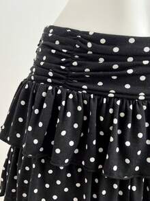 Elamini 女士迷你裙，褶皱裙摆，波点针织面料 - 黑色 - 查看 4