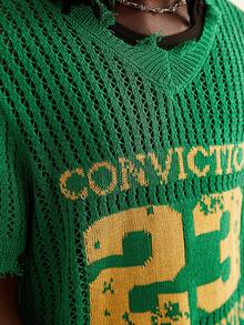 Manfinity Homme Men's Letter & Number Graphic Casual Knit Short Sleeve Top - Army Green - View 5