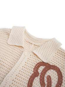 SWAVVY 男士贴花前扣休闲百搭针织开衫 - 白色 - 查看 8