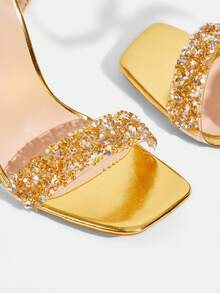 CUCCOO TILAWA Women's Fashionable Sexy Metallic Stiletto Heel Strap Rhinestone Silver High Heel Sandals, Suitable For Banquets, Parties And Other Occasions - Gold - View 6