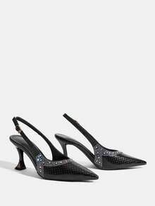 CUCCOO TILAWA Rhinestone High Heel Shoes Women Stiletto Pointed Toe New Style Strap Gorgeous Elegant Closed Toe Sandals - Black - View 3