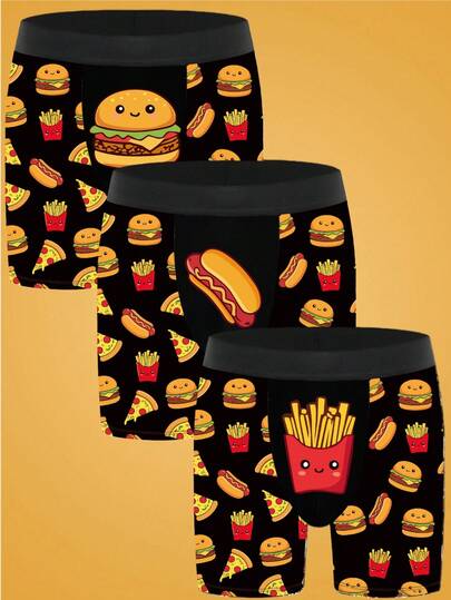 3pcs/Pack Men's Printed Boxer Briefs