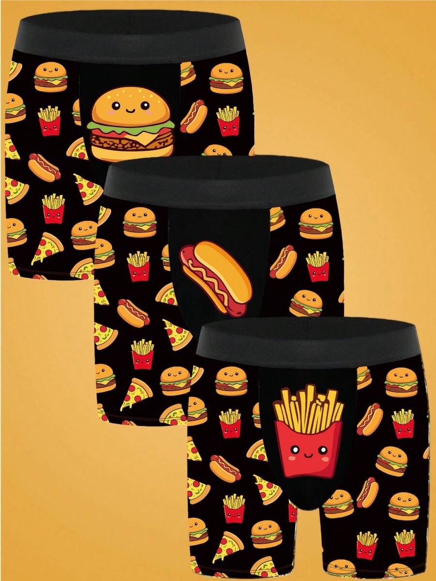 3条装男士印花平角内裤 - 彩色 - 查看 1