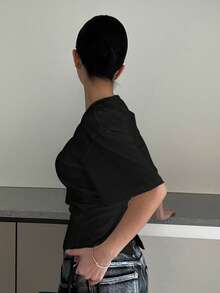 Strévra 女式夏季纯色圆领短袖休闲 T 恤，背部有褶饰 Y2k