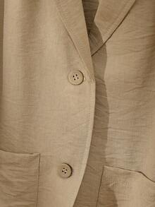 SHEIN Franclia 女士翻领纽扣口袋西装外套 - 棕色 - 查看 6