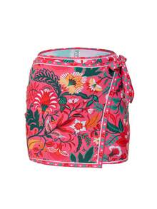 Swim Oasis Spring/Summer Hot Selling High Beach Casual Vacation Floral & Plant Print Tie-Up One-Piece Swimsuit + Front Covered Tie-Up Plant Print Skirt 2-Piece Set - Multicolor - View 5