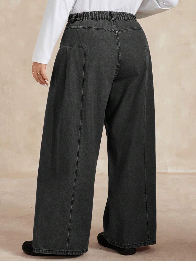 Dazy Plus Plus Size Women Casual Elastic Waist Long Split-Line Design Slim Fit Streetwear Jeans, Suitable For All Seasons