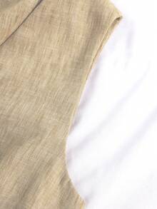 GlowEve Bộ đồ nữ màu trơn gồm áo vest một hàng cúc và quần short, kiểu dáng thường ngày. - Màu Khaki - Xem 5
