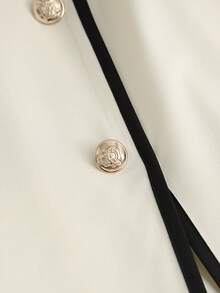 Franclia 休闲通勤百搭简约圆领撞色黑色饰边腰带杏色无袖连衣裙，春夏款 - 杏色 - 查看 4