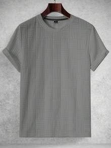 Manfinity Homme Men's Casual Plaid Round Neck Daily Wear Short Sleeve T-Shirt - Grey - View 1