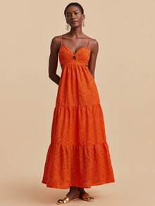 Travachic Đầm dài nữ thanh lịch thêu họa tiết, thích hợp cho kỳ nghỉ, tiệc tùng, hẹn hò, tiệc trà chiều, đầm hè, trang phục đi nghỉ mát, đầm lễ hội, đầm lễ Phục Sinh. - trái cam - Xem 5