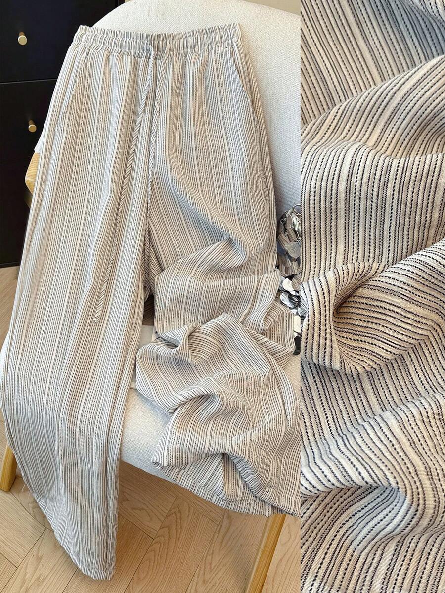 SHEIN Franclia Women's Casual Wide Leg Pants, Women's Striped Fashion Versatile Pants - Multicolor - View 1