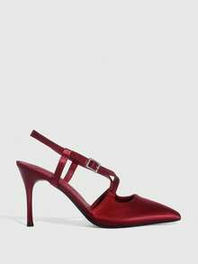 CUCCOO SZL Tacones altos de diseño con hebilla de punta fina para mujer, versátiles para uso diario - Burdeos - Ver 2
