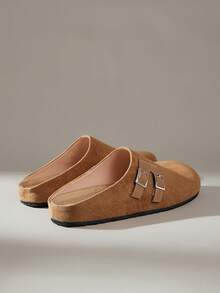 Solecia New Women's Flat Slip-On Shoes, Half-Closed Slippers Made Of Faux Suede Material, Comfortable And Versatile, Suitable For Going Out, Commuting, And Shopping - dark brown - View 4