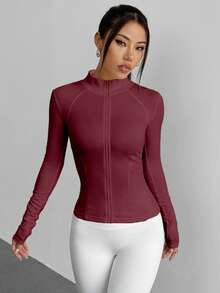 DAZY Women's Slim Fit Waist Drawstring Casual Sports Jacket - Burgundy - View 4