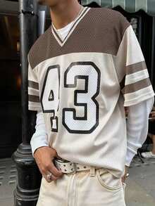 Manfinity Dauomo Men's V-Neck Drop Shoulder Short Sleeve Loose Casual T-Shirt, Summer Daily Wear - Multicolor - View 1