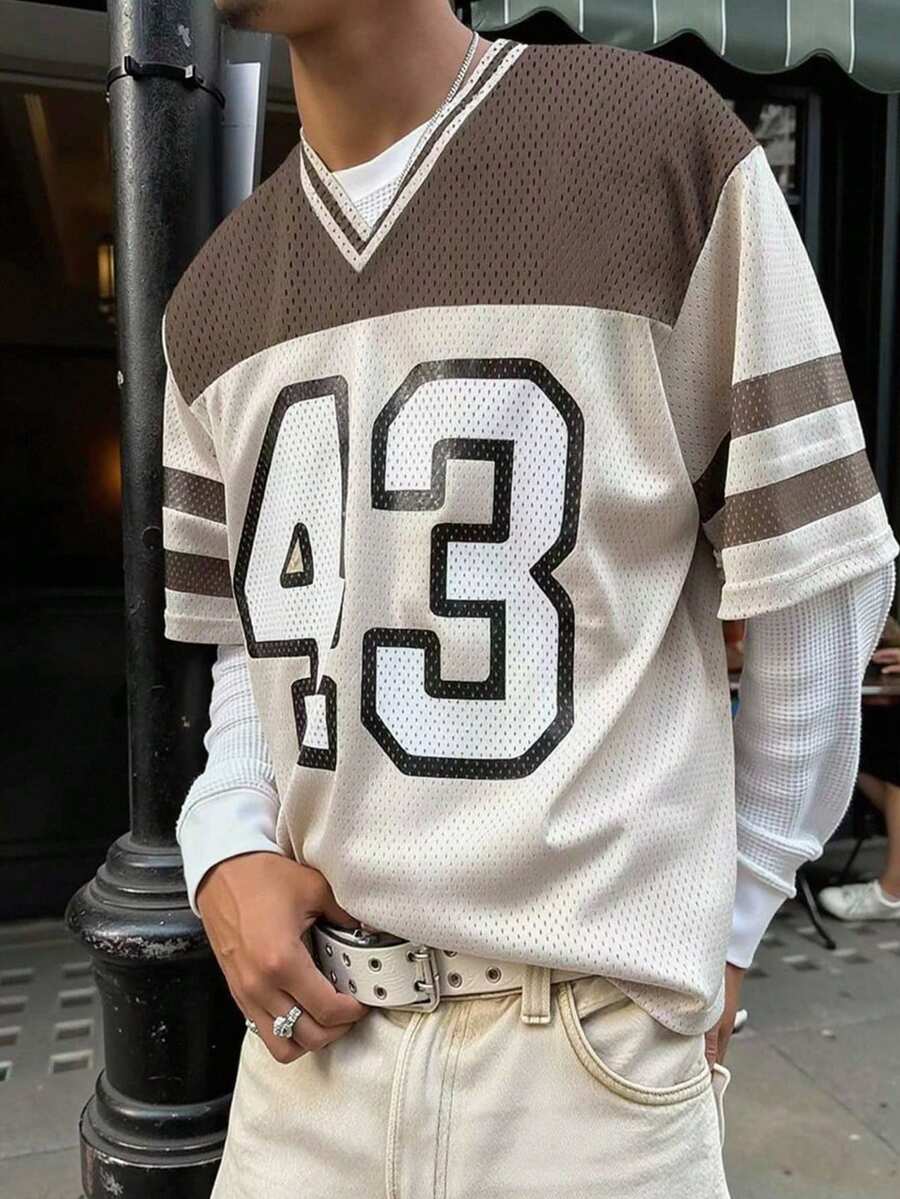 Manfinity Dauomo Men's V-Neck Drop Shoulder Short Sleeve Loose Casual T-Shirt, Summer Daily Wear - Multicolor - View 1