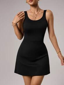 Tennis Dress Women Black Sling Backless Sports Gym Quick Dry Mini Skirt - Black - View 3