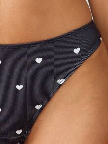 MISSGUIDED 罗纹心形印花丁字裤舒适弹力贴身内衣三角裤 - 黑與白 - 查看 3