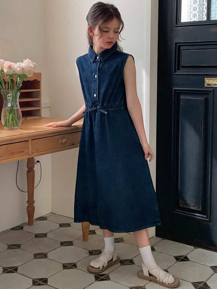 Girls Denim Sleeveless Collared Dress, Tween Girl Fall Clothes