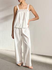 Ocili Women's Hollow Out Embroidery Camisole And Pants Pajama Set - White - View 4
