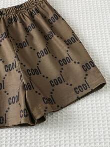 2件套婴儿男女童休闲可爱几何印花拼接宽松圆领针织小熊图案T恤和短裤套装，适合春夏穿着 - 彩色 - 查看 8