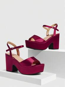 CUCCOO SZL 女士时尚PU皮踝带凉鞋，舒适厚底坡跟，适合通勤、约会、派对、度假、婚礼、情人节和圣诞节等场合。 - 酒紅色3 - 查看 6