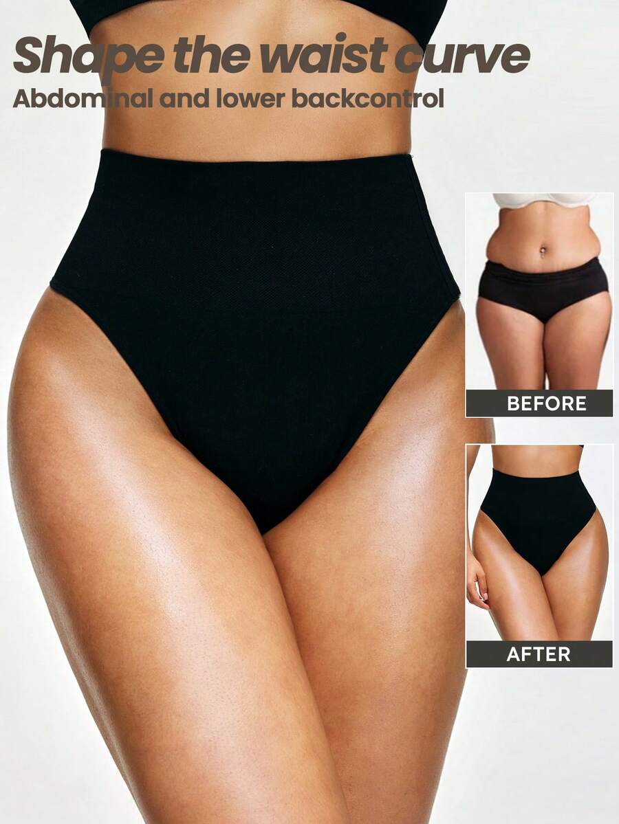 SHAPORA 1pc Women Seamless High Waist Shapewear Shorts, Body Shaping Side Buckle Design - Black - View 1