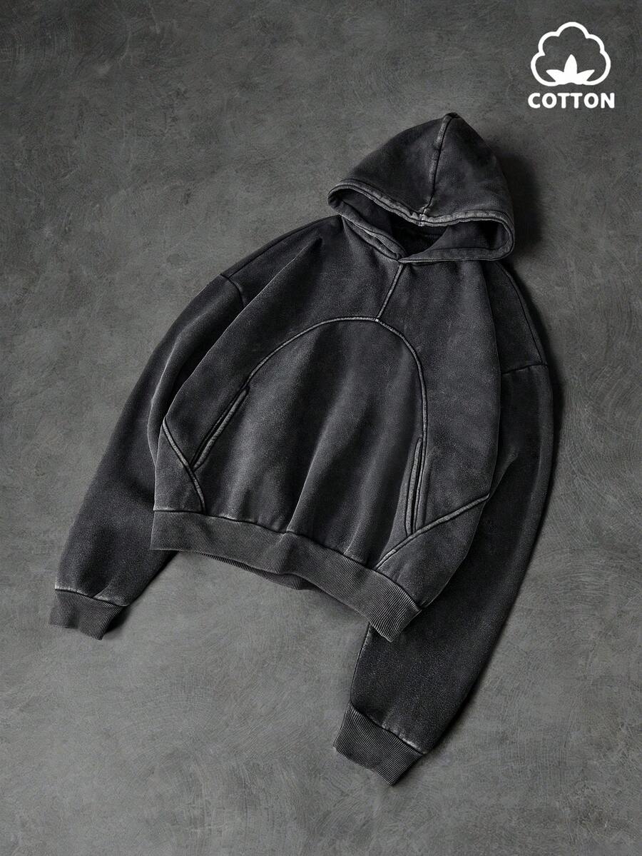PAVTROS Áo Hoodie nam phong cách đường phố, thiết kế chắp vá phá cách, thích hợp cho các lễ hội âm nhạc ngoài trời, dạo phố, quà tặng cho bạn trai/chồng, kỷ niệm, màu đen. - màu đen - Xem 1