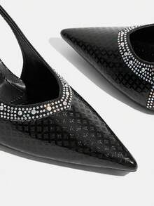 CUCCOO TILAWA Rhinestone High Heel Shoes Women Stiletto Pointed Toe New Style Strap Gorgeous Elegant Closed Toe Sandals - Black - View 5