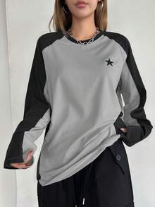 DAZY Camiseta de manga larga con bloques de color de primavera, ropa de otoño - Multicolor - Ver 4