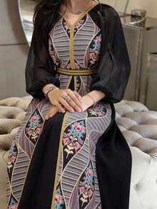 Al Najma 女士土耳其长款连衣裙和阿拉伯传统长袍 - 黑色 - 查看 1