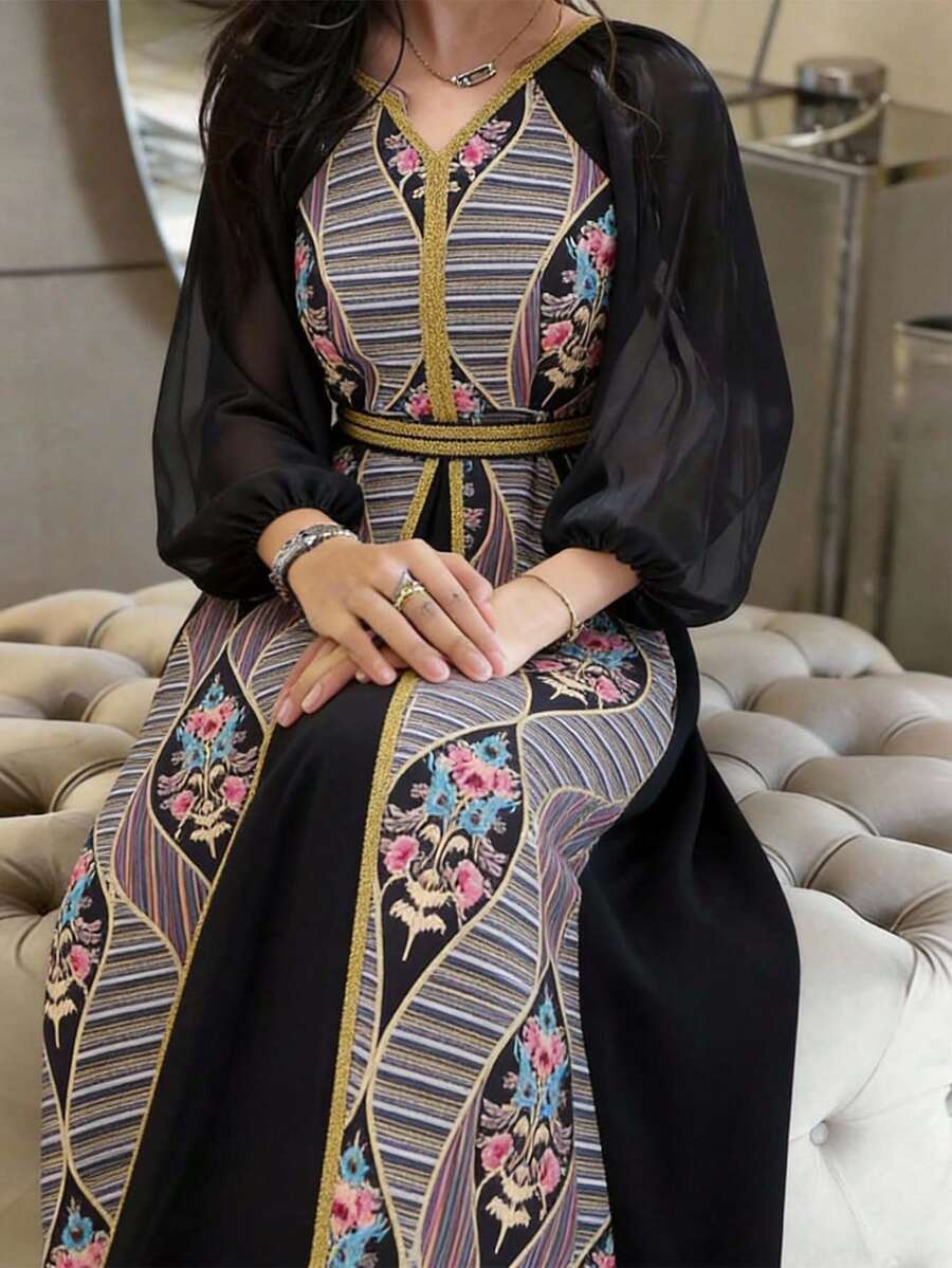 Al Najma 女士土耳其长款连衣裙和阿拉伯传统长袍 - 黑色 - 查看 1