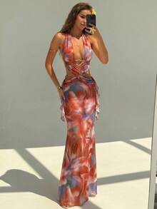 Aloruh Đầm ôm sát gợi cảm hở lưng với dây đan chéo, lý tưởng cho kỳ nghỉ hè. - Bụi hồng - Xem 6