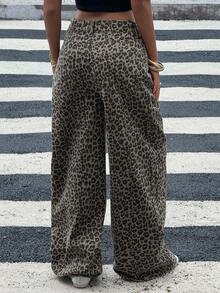 DAZY Jeans de mezclilla de estampado de leopardo holgados y casuales para mujer, estilo Y2K de verano - Gris - Ver 2