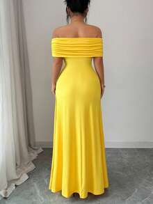 Elenzga New Off Shoulder Sleeveless Knit Fitted Elegant Party Versatile Dress For Women - Yellow - View 2