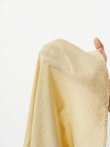 Aalyst Women's Linen Twill Round Neck Dropped Shoulder Pleated Waist A-Line Adjustable Hem Short Sleeve Midi Dress, Elegant French Retro Commuting Business Vacation Casual Street Style Minimalist Versatile, Spring/Summer New - Light Yellow - View 8