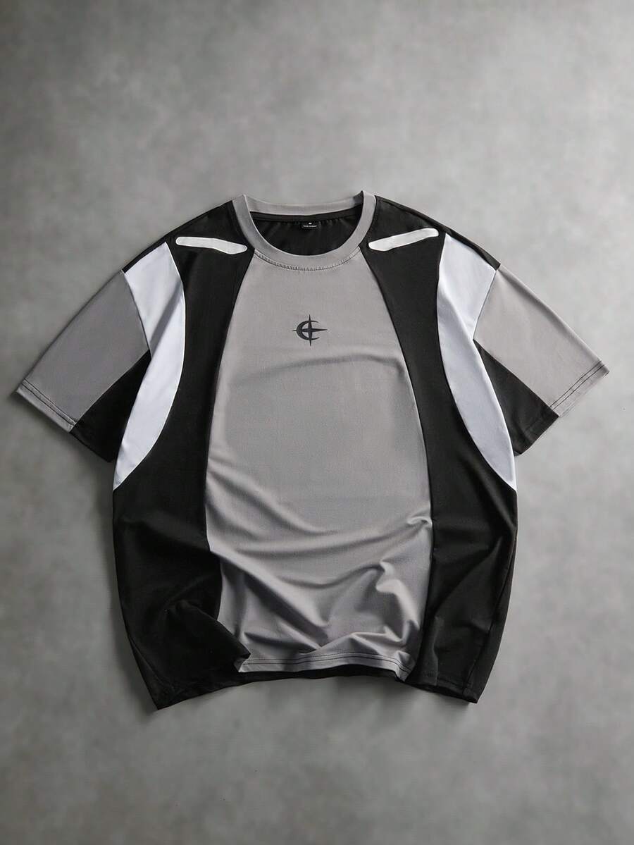 STYNVO Colorblock Round Neck Short Sleeve Fashionable Top, Summer - Multicolor - View 1