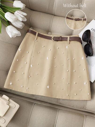 Franclia 优雅通勤珍珠装饰纯色半身裙