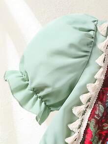 SHEIN 2pcs Tween GirlsFashion Printed Patchwork Blouse And Pants Set - Green - View 7