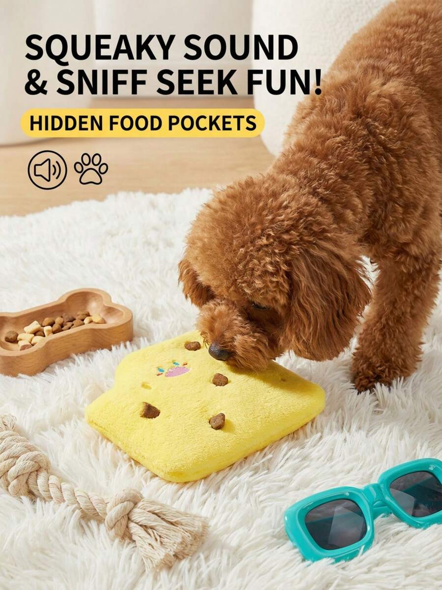 PETSIN 1 Juguete de entrenamiento para perros con sonido, simulación de queso amarillo, rompecabezas de olfateo y escondite de alimentos, adecuado para perros Teddy y perros pequeños