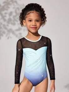 Young Girls Long Sleeved Gymnastics Suit With Hot Stamping Pattern,Shining Blue Summer Sport Jumpsuit For Dance,Yoga,Fitness And Outdoor Sports - Multicolor - View 5