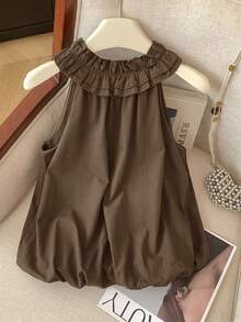 Resyla 女士荷叶边花卉吊带背心，夏季度假 - 棕色 - 查看 5