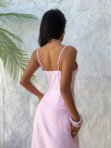 Aloruh Women's Pink Lace Trim Camisole - Pink - View 2