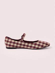 CUCCOO DOLLMOD Sepatu Flat Wanita Ujung Bulat Nyaman dengan Pita Merah Muda Modis dan Elegan, Sepatu Musim Semi, Liburan Musim Semi, Paskah, Hari Valentine - Grid ganda merah dan putih - View 10