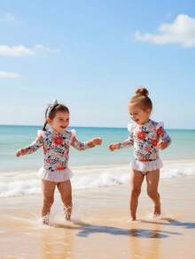 Girls Casual Ditsy Floral Long Sleeve Tankini Swimsuit Set Flower Print Bathing Suit Toddler Full Coverage Toddler Bathing Suits Baby Girl Rash Guard Swimsuit Toddler Girl Long Sleeve Swimsuit Toddler Rash Guard Girl Toddler Girl Rash Guard Swimsuit Baby Girl Long Sleeve Swimsuit - Multicolor - View 8
