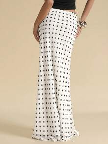 SHEIN BAE 女士波点低腰鱼尾薄纱长裙，夏季波点裙，薄纱长裙，优雅裙装，波点裙 - 白色 - 查看 2